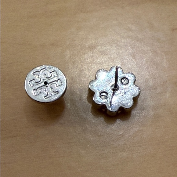 Tory Burch Two Toned Gold/Silver Flower Emblem Stud Earrings - Picture 4 of 4